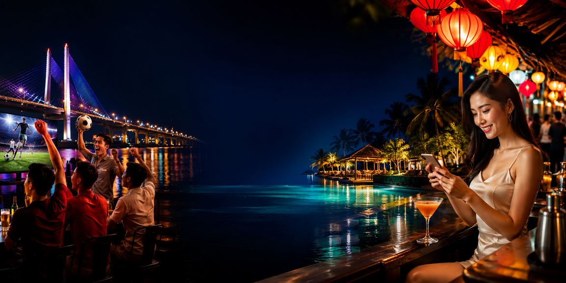 Người dùng truy cập casino trên di động tại chợ đêm Cần Thơ về ban đêm