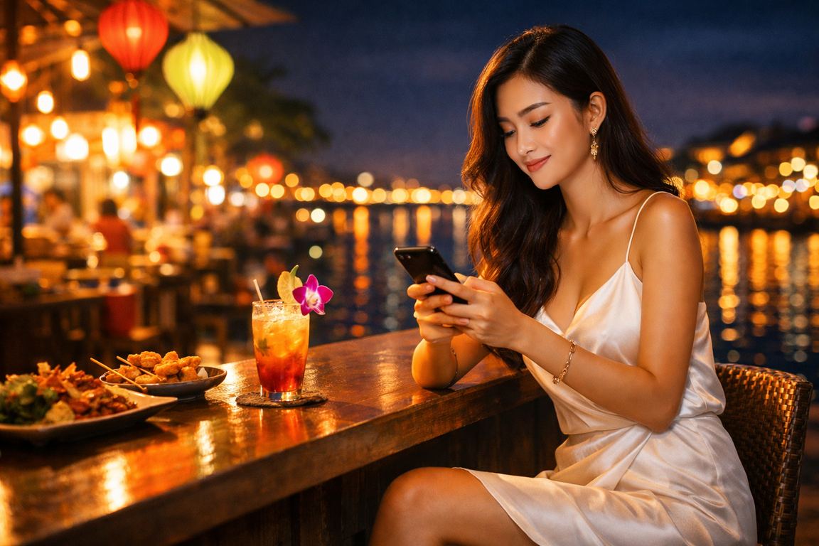 Người dùng truy cập casino và cá cược thể thao trên điện thoại tại chợ đêm vùng Mekong